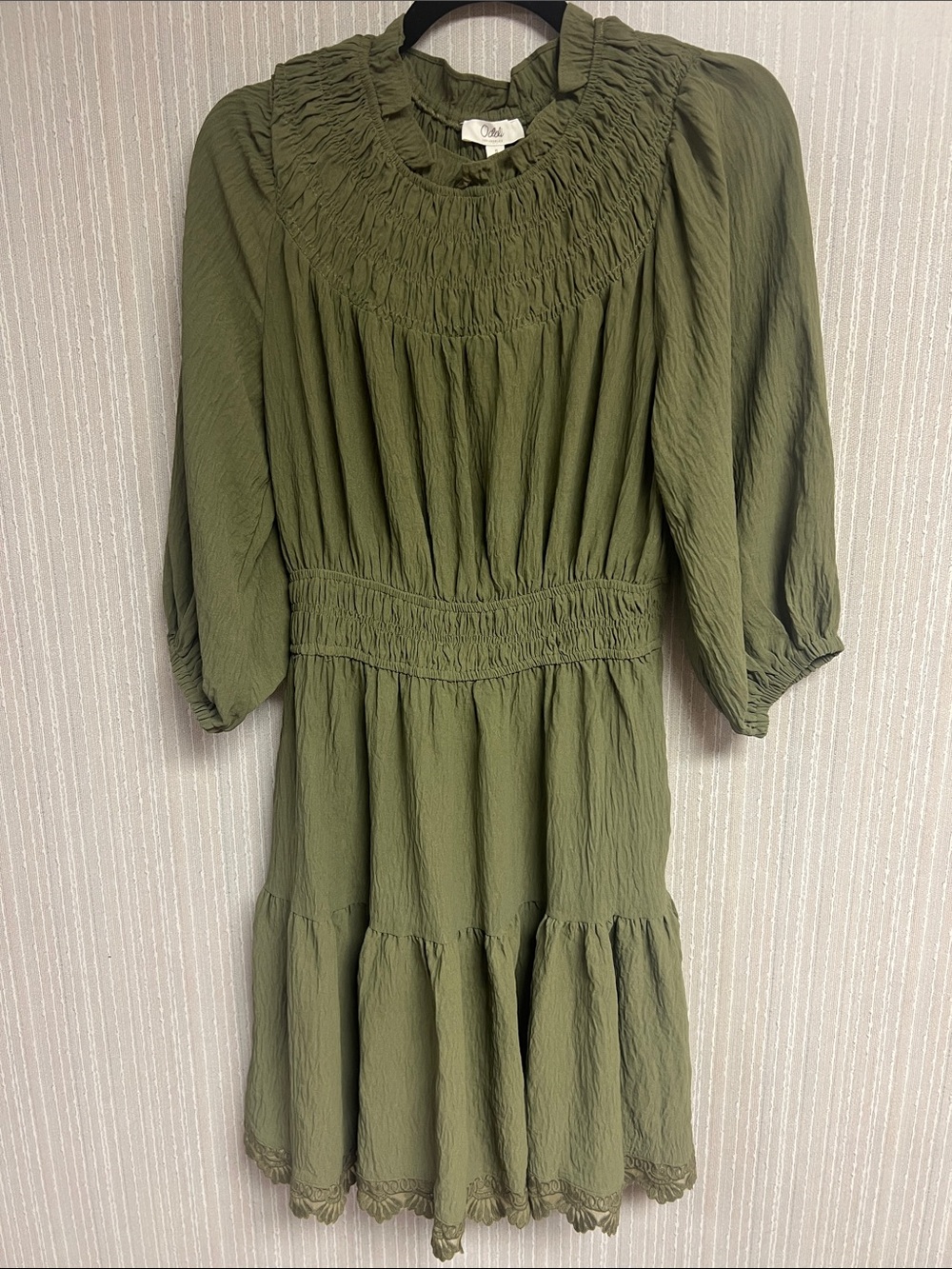 NWT Anthropologie Olive Green Smocked modest Midi Dress